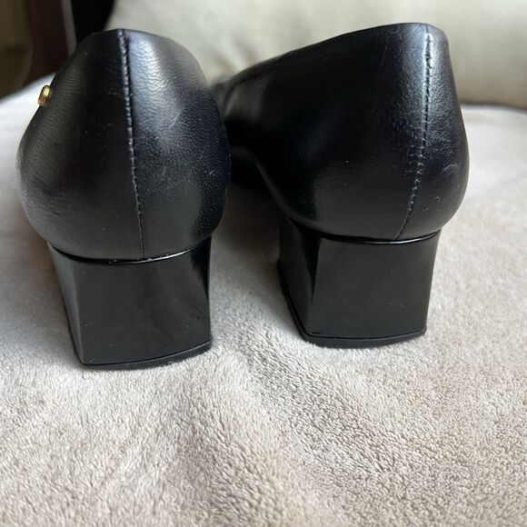 Etienne Aigner Siena Black Leather & Patent Leather Cap Toe Block Heel Pump 7.5 - Picture 6 of 16